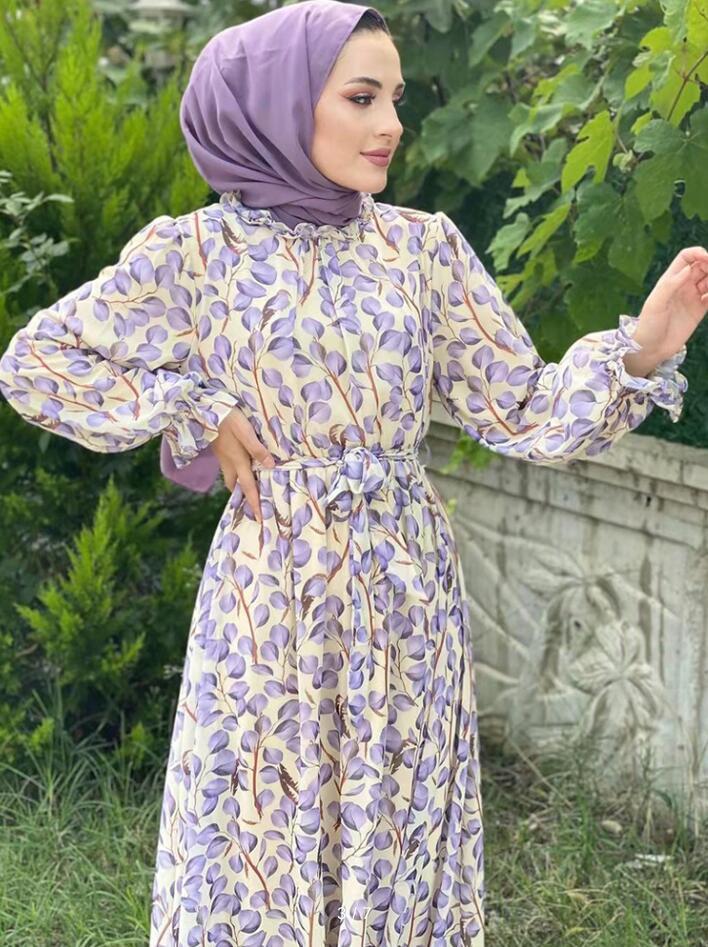 Ruffled Collar Printed Middle East Muslim Conservative Trousers Dress Limorista