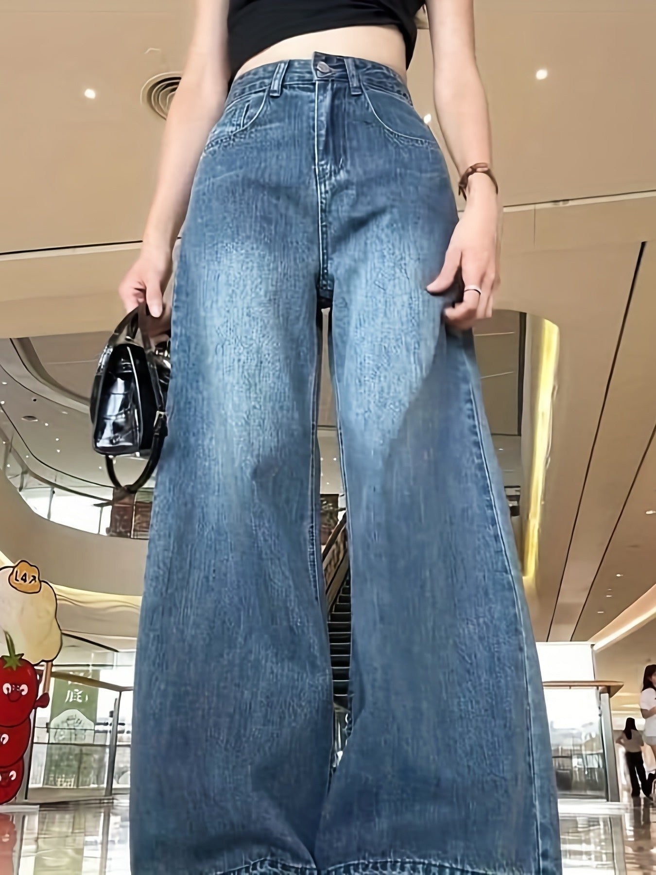 American Retro Wide-leg Jeans For Women Autumn High Waist Loose Slim Elastic Flared Mopping Pants Limorista