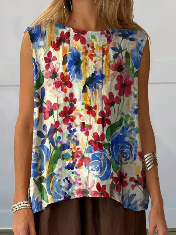 European And American Floral Cotton Linen Vest Limorista