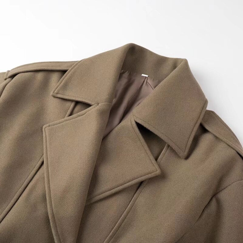Belt Suit Collar Woolen Coat Short Woolen Trench Coat Limorista