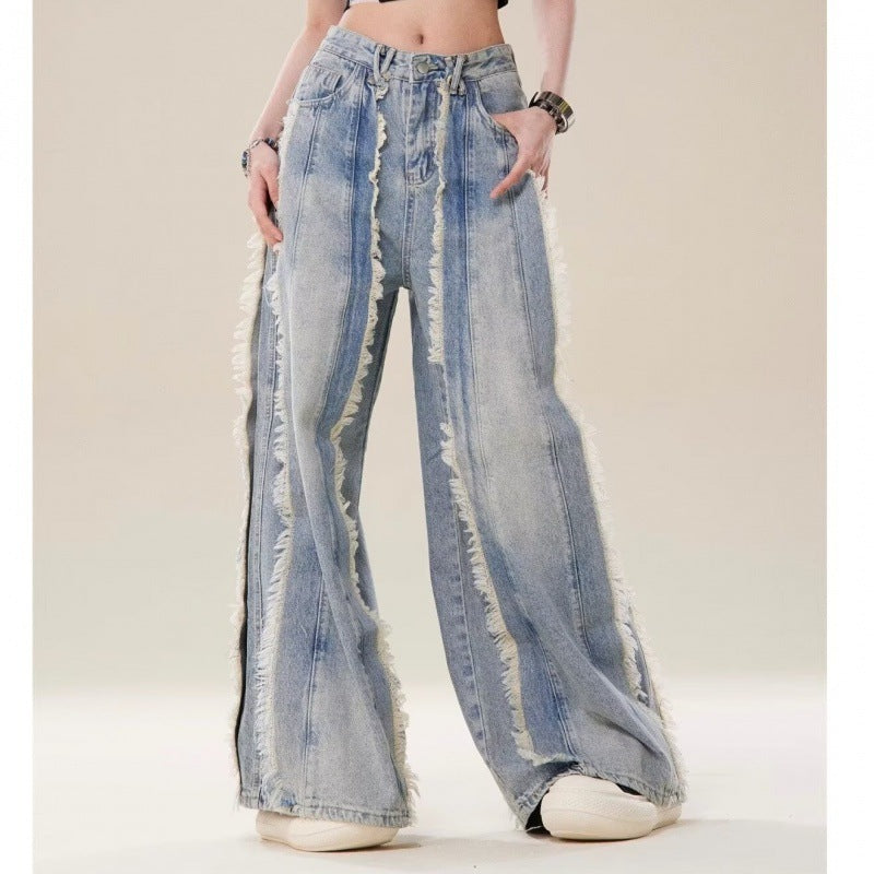 Jeans Destroyed Loose Burrs Wide Leg Bootcut Pants Limorista