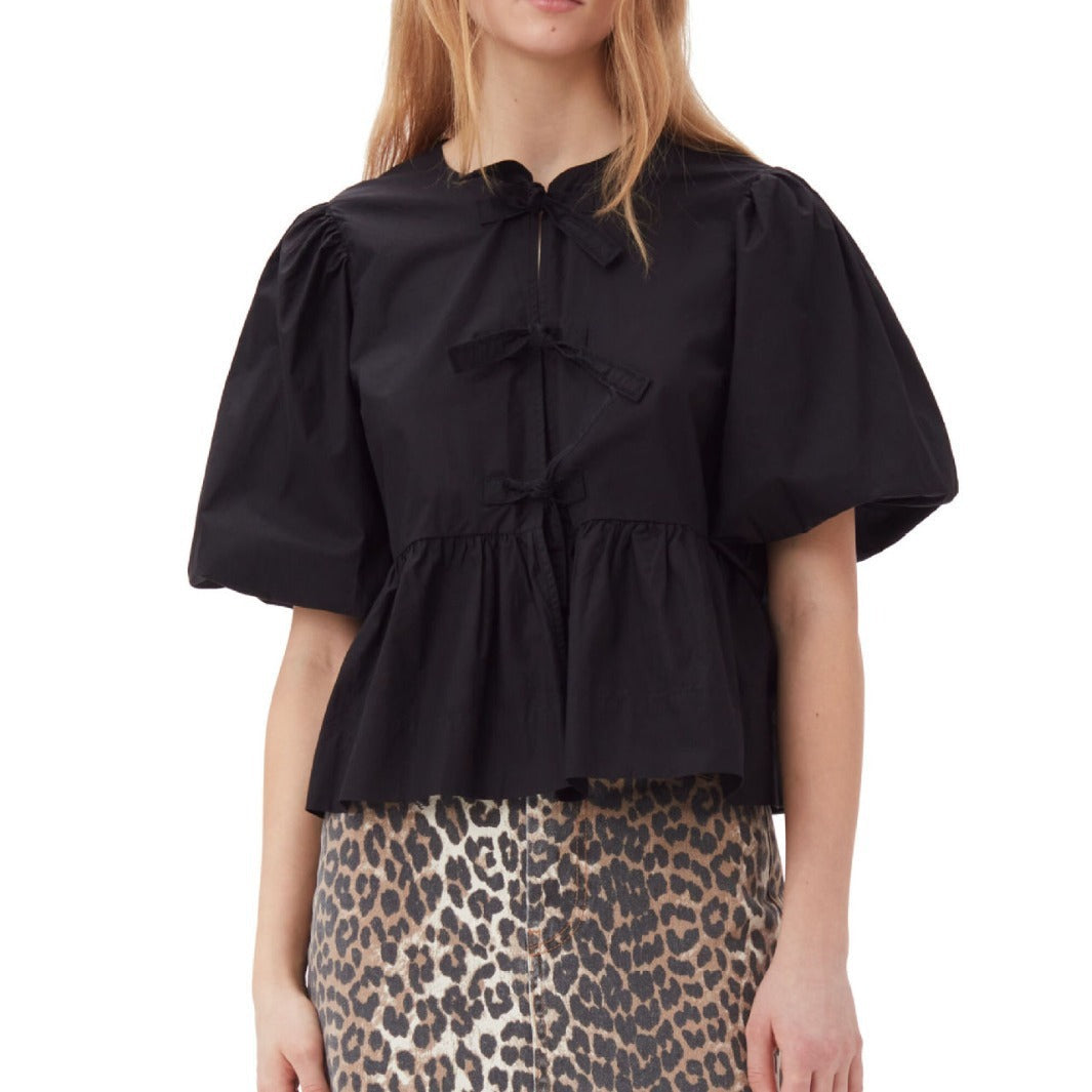 Fashion Printed Shirt Half Sleeve Lace-up Top Limorista