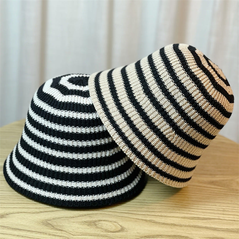 Sunshade Leisure Striped Knitted Dome Bucket Foldable Tide Bucket Hat Limorista