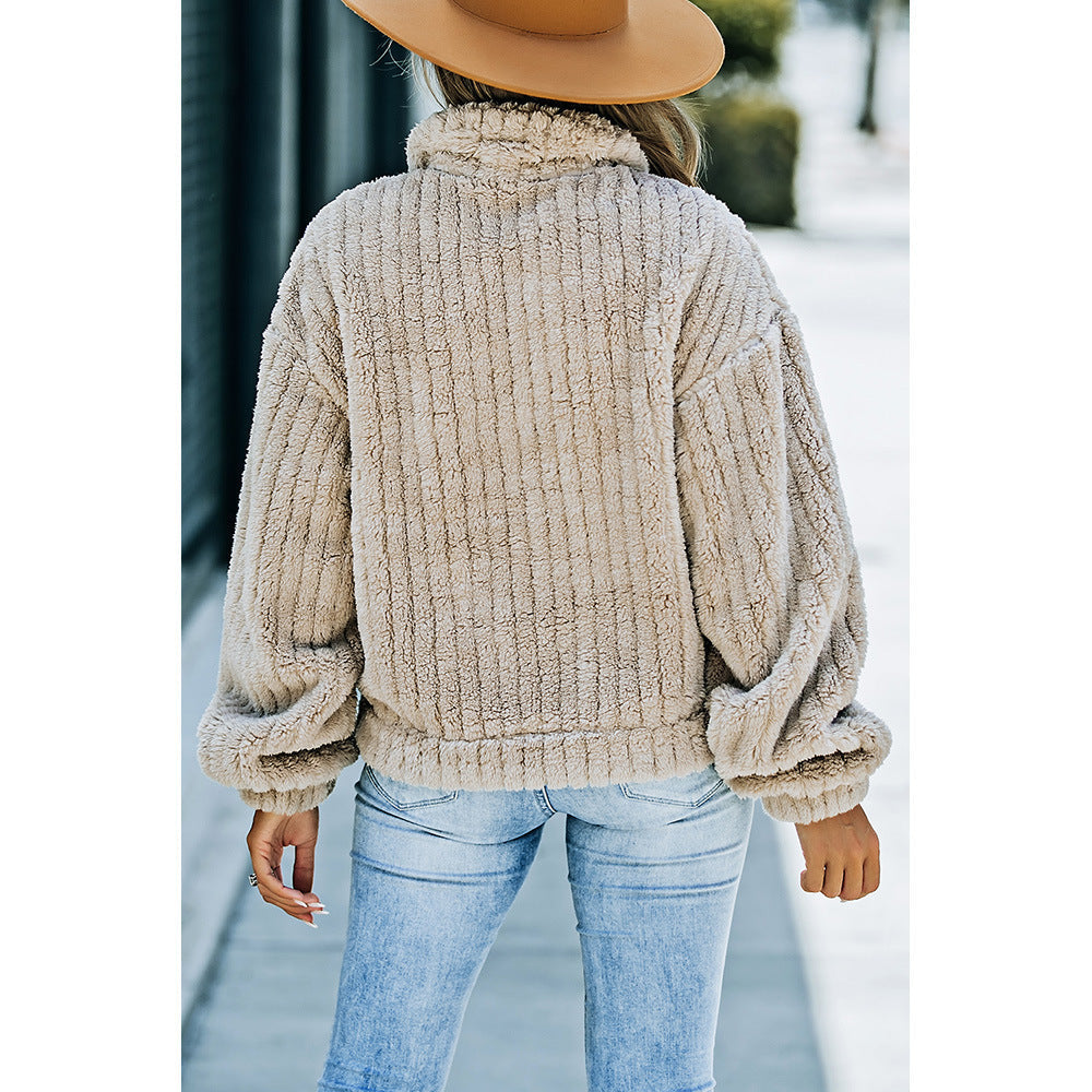 Winter New Khaki Plush Wool Fashion Thick Warm Long Sleeves Coat For Women Limorista