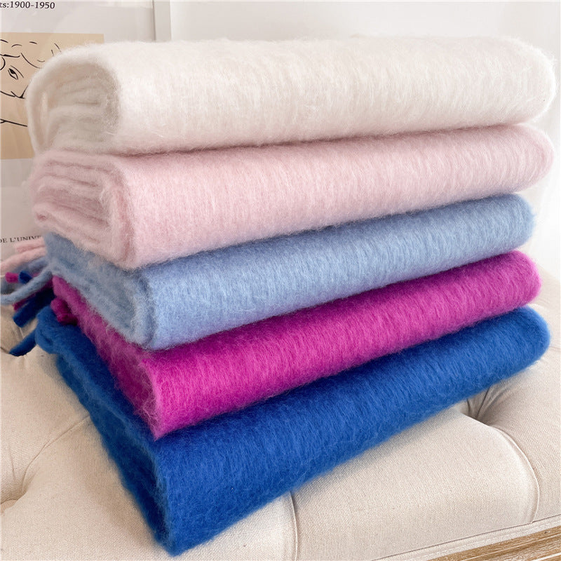 Mohair Pure Color All-matching Winter Warm Lengthened Fringe Bib Towel Limorista