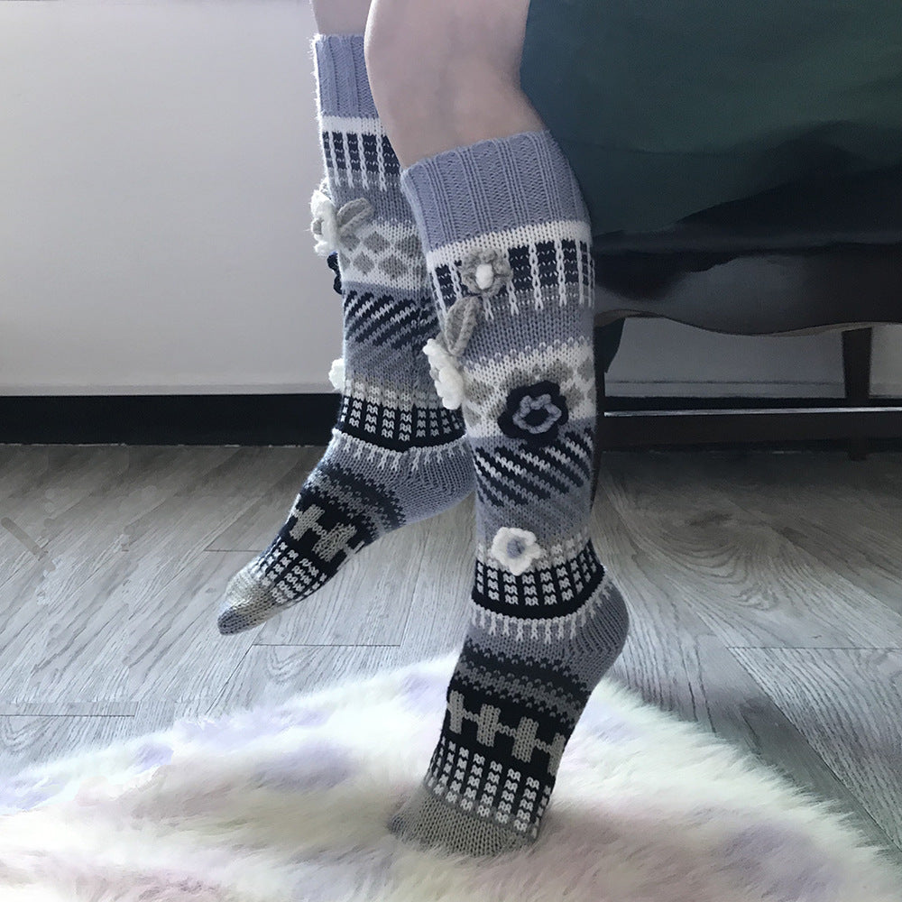 Ins Style Retro Jacquard Long Ladies Hand Crochet Floor Socks Limorista