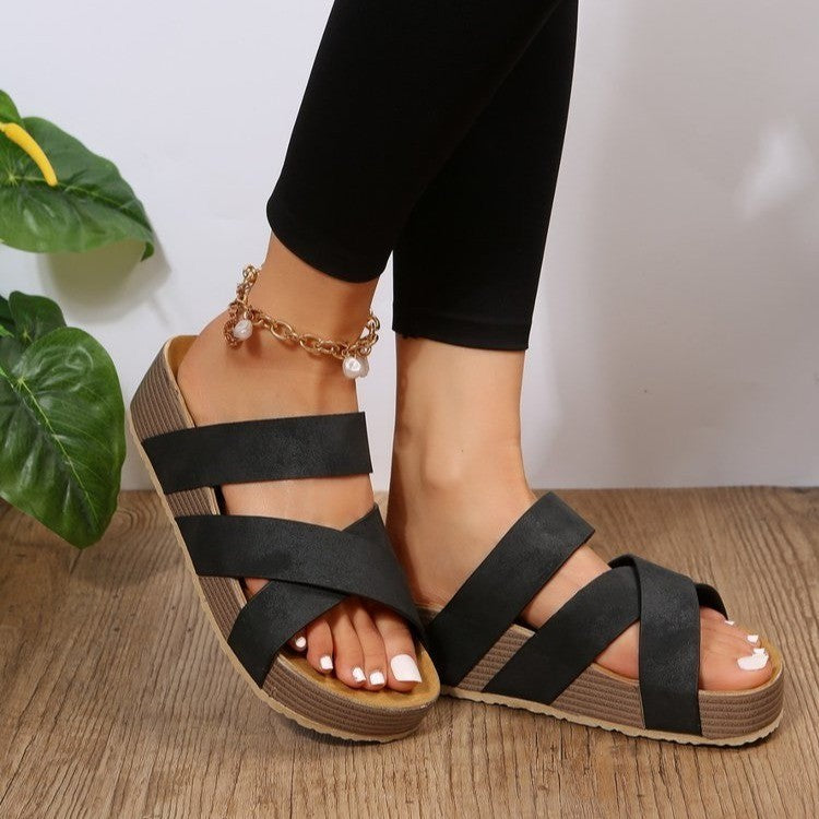 Woven Cross-strap Slippers Summer Platform Sandals Women Flat Beach Shoes Limorista