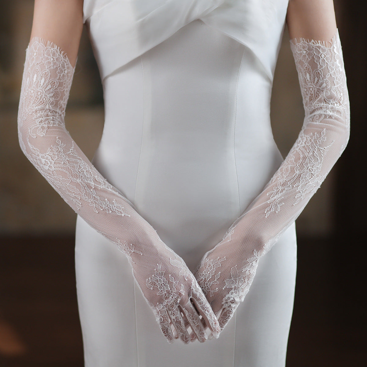 New Super Fairy White Lace Tulle Bride Photo Gloves Limorista