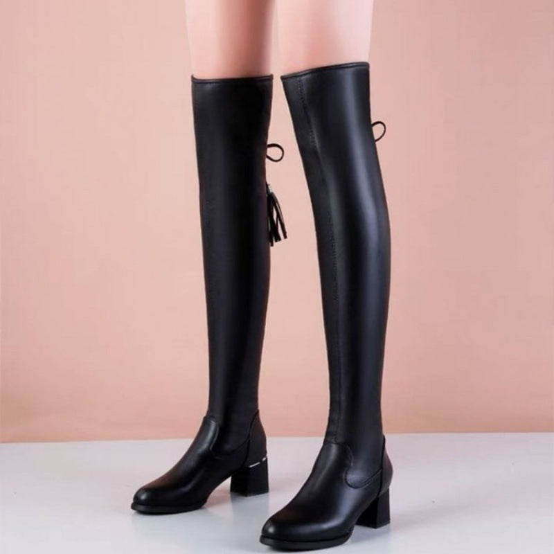 Rubber High-heeled Thigh Boot Fashion Boots Round Toe Winter Limorista