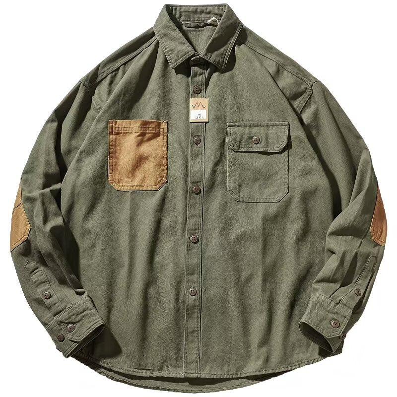 Men Clothing Sleeve Stick Cloth Washed Cotton Long-sleeved Shirt Men&