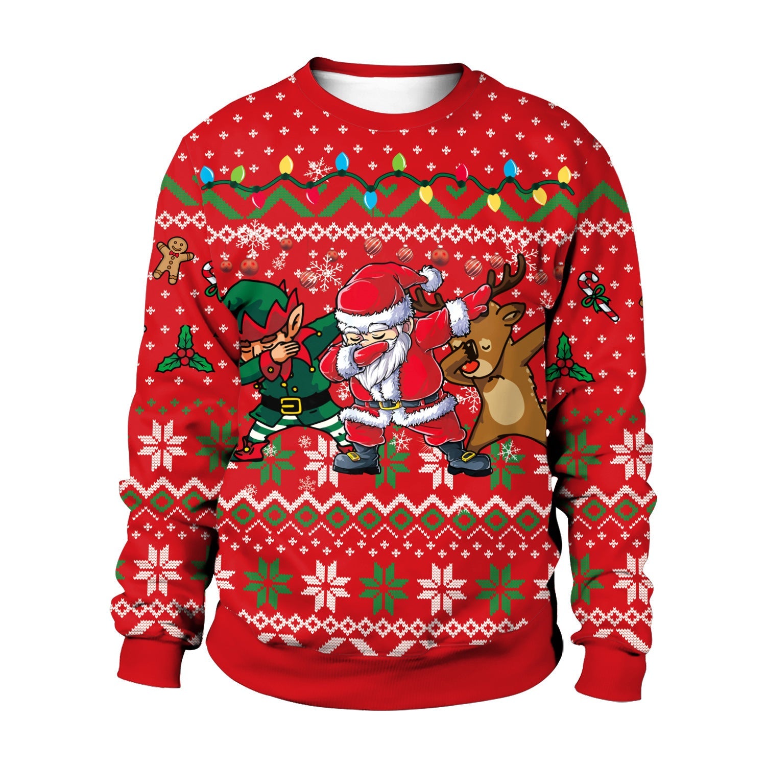 Men And Women Digital Printing Christmas Round Neck Sweater Tops Limorista