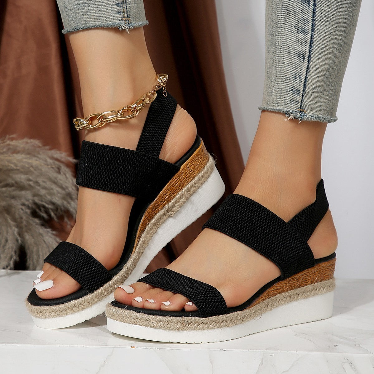 Peep Toe Plus Size Buckle Wedge Platform Limorista