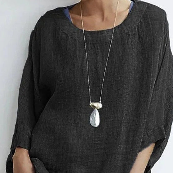 Casual Round Neck Cotton Top Women&