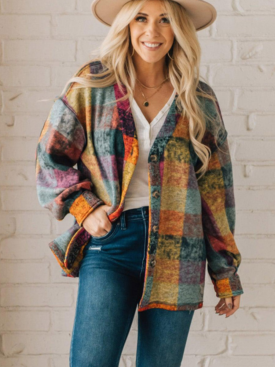 Female Multicolor Plaid Loose Jacket Limorista