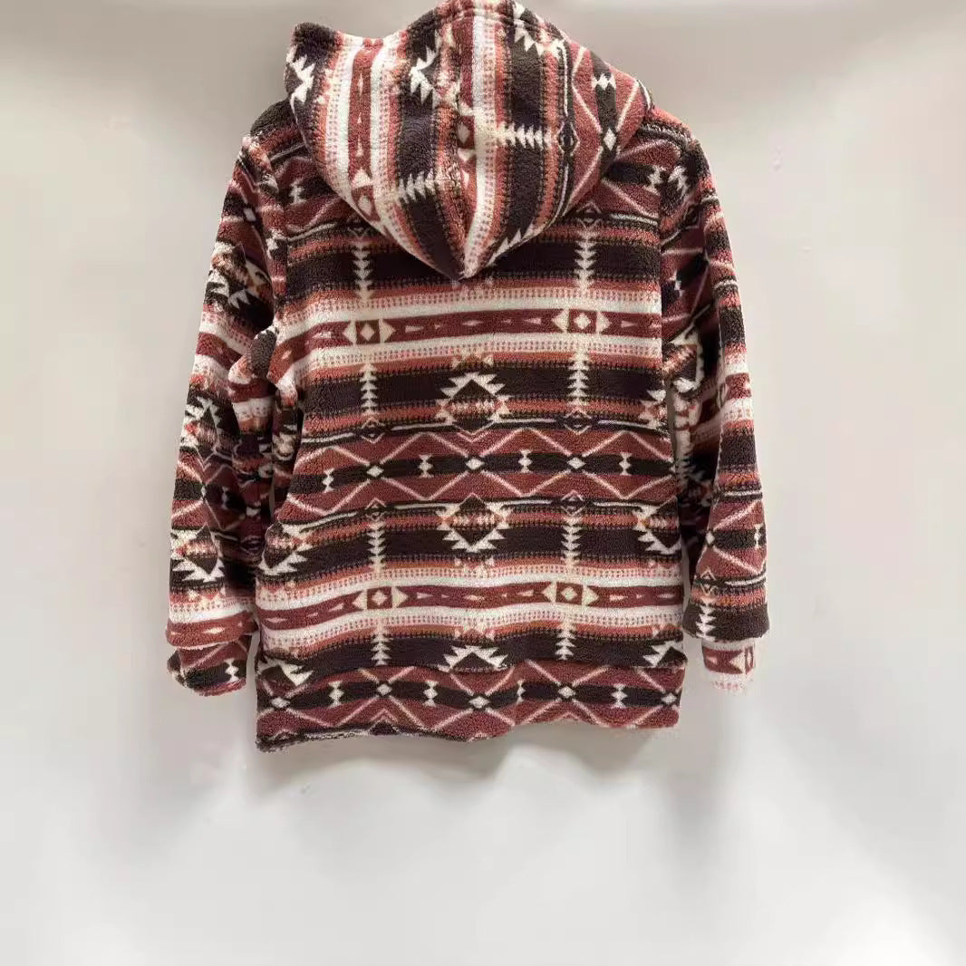 Fashion Casual Geometric Pattern Printed Hooded Zipper Jacket Limorista