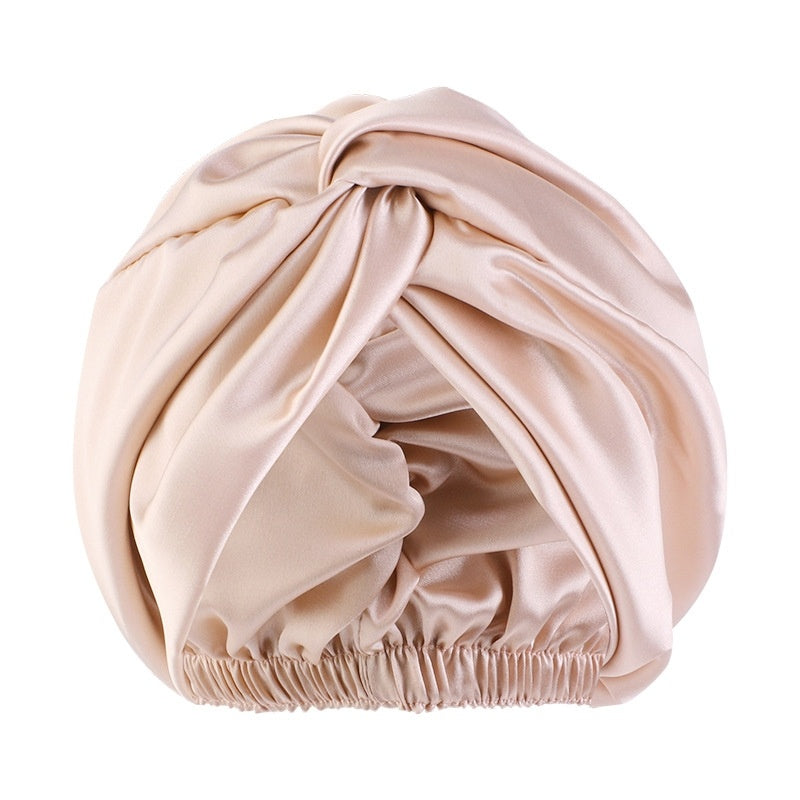 Europe And The United States Popular Imitation Silk Double Layer Nightcap Cross Twist Cap Limorista