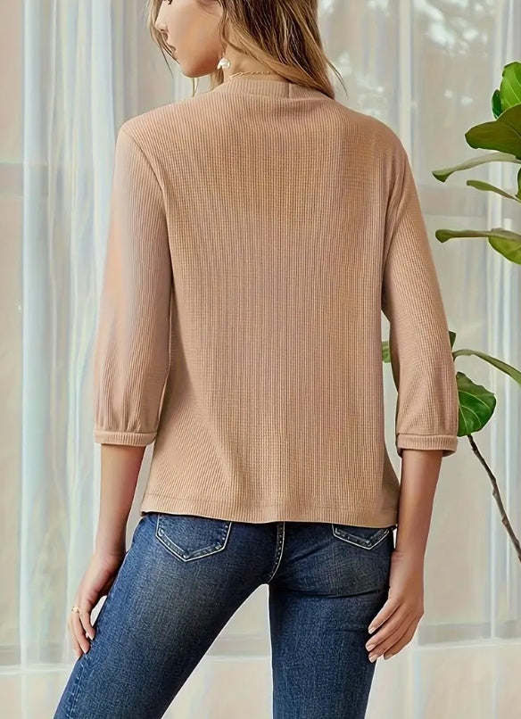 Seven Sleeves Solid Color Waffle Knit Cardigan Limorista