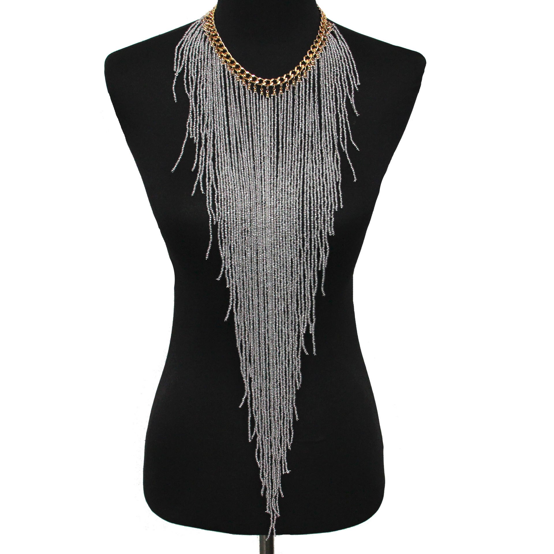 Ethnic Style Long Rice Bead Tassel Necklace Bohemia Exaggerated Performance Necklace Earring Set Limorista