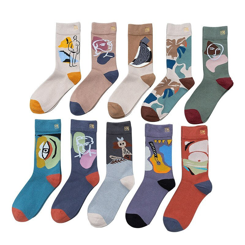 Personality contrast color graffiti character in tube socks Street style fashion cotton socks Limorista