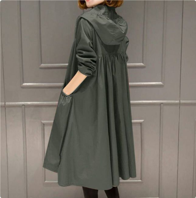 Korean Style Hooded Mid-Length Over-The-Knee Trench Coat Limorista