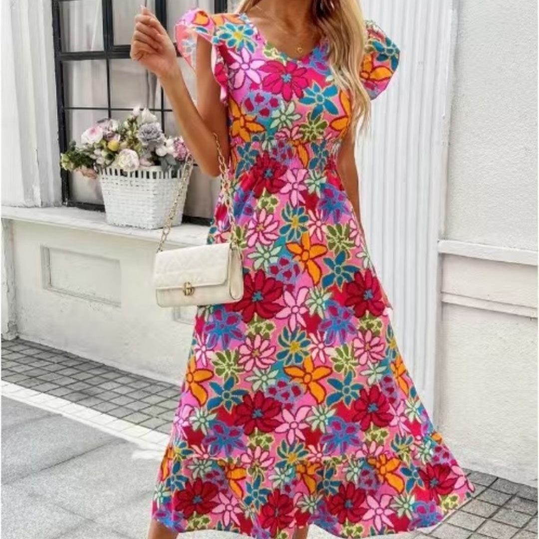 European And American Summer Seaside Vacation Style Fashion Floral Print Sleeveless Dress Limorista