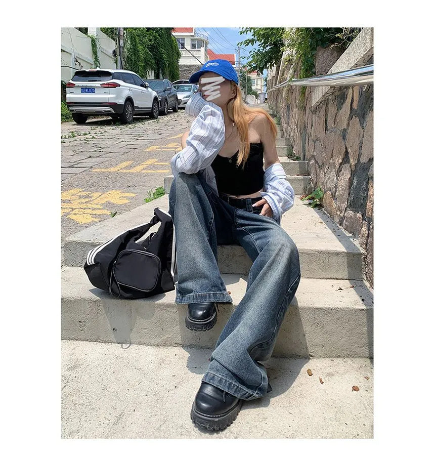 Mid-rise Washed Wide-leg Jeans Limorista