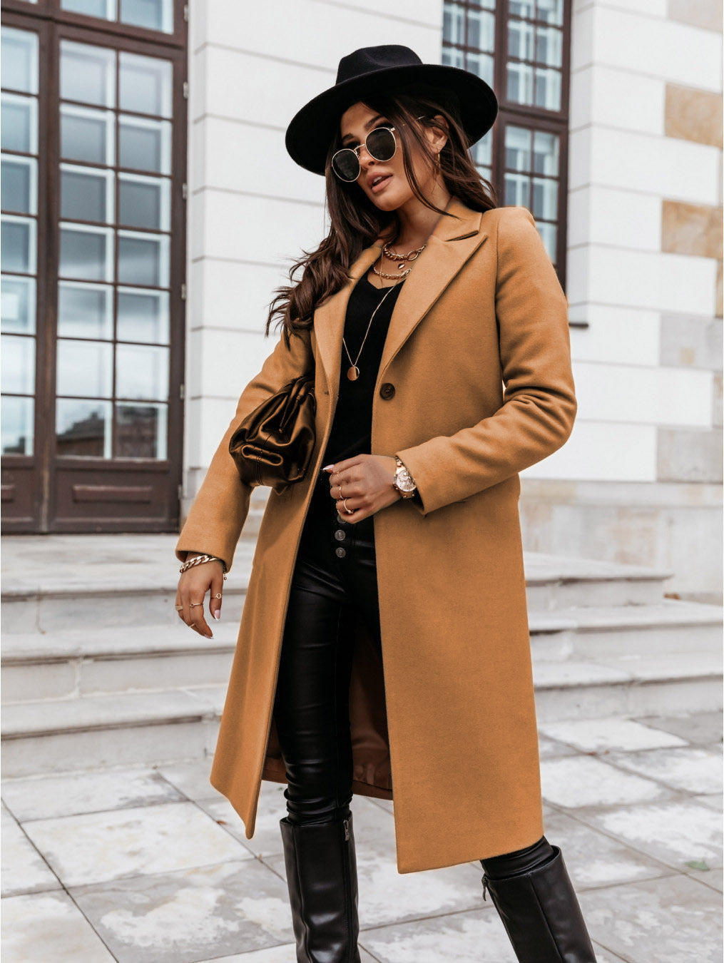 Solid Color Long-sleeved Suit Collar Woolen Coat Jacket Limorista