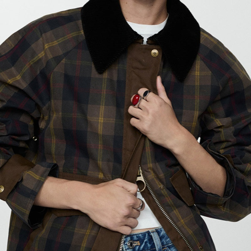 Autumn And Winter Plaid Fur Collar Cotton-padded Coat Limorista