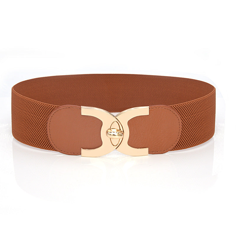 Fastener Decoration Wide Belt Women&