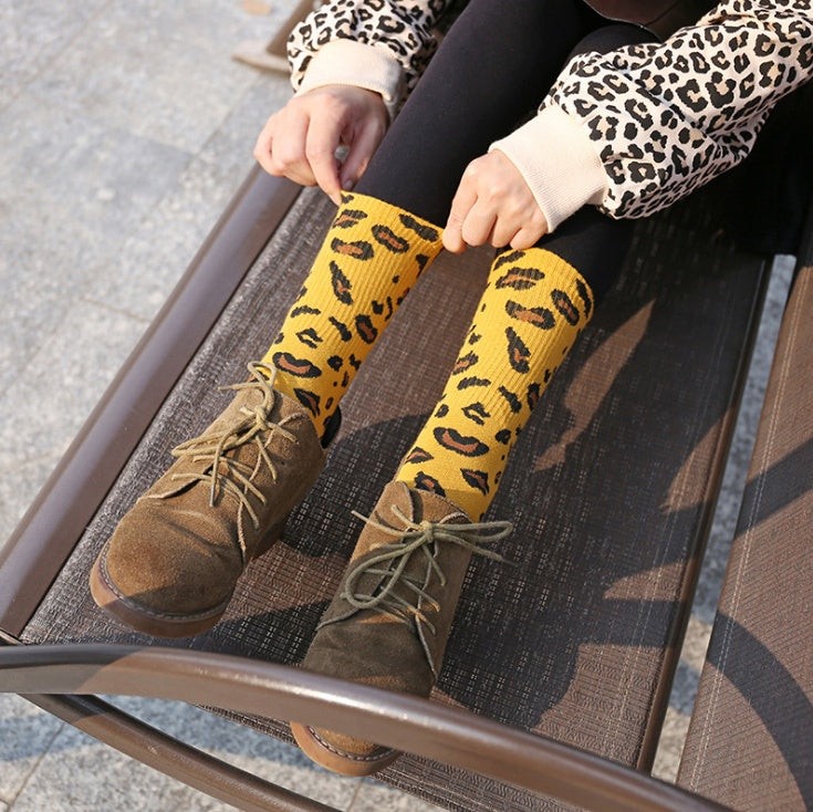 Leopard socks, female leopard, personality, tide, autumn and winter, Korean version, stockings Limorista