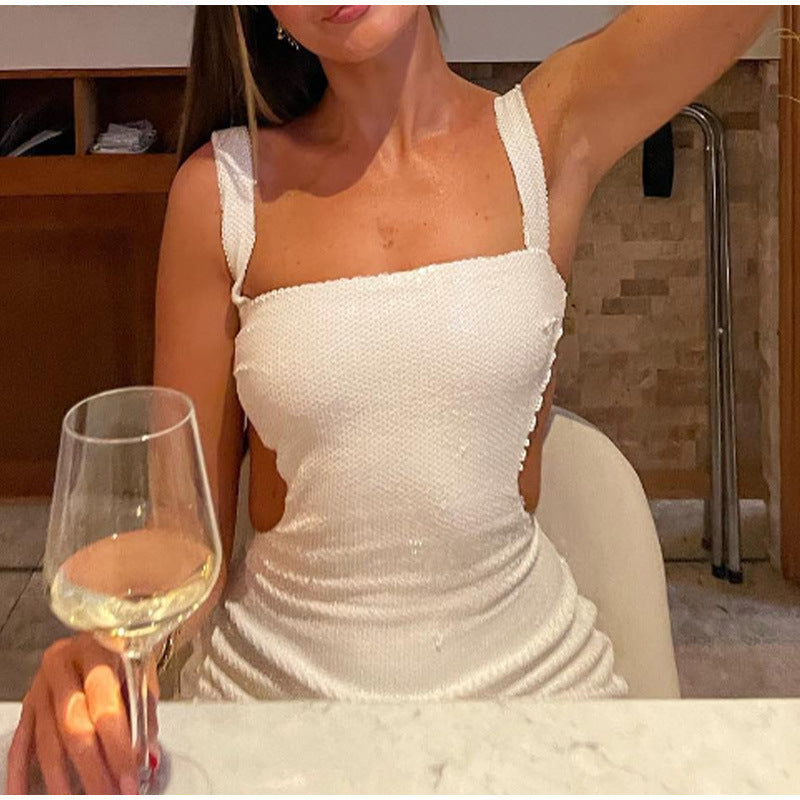 Sequin Sling Square Collar Backless Dress Dress Skirt Limorista