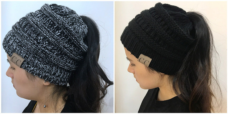 Knitted Ponytail Hat, Women&