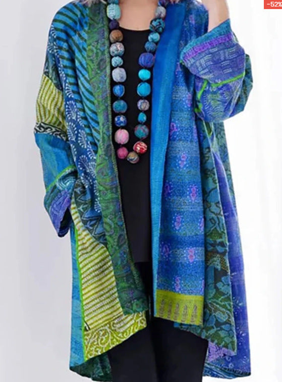 Cotton And Linen Loose Ethnic Style Plus Size Long Sleeve Printed Coat Limorista
