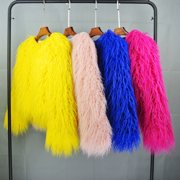 Colorful Boho Furry Faux Fur Coat Plus Size Women Fur Coats Autumn Winter Faux Fur Shaggy Jacket Fourrure Bontjas Limorista