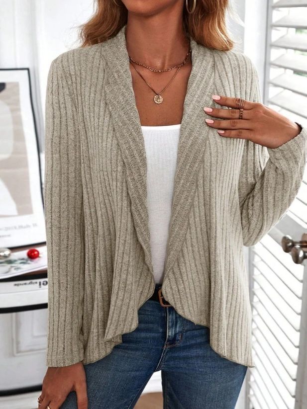 New Autumn And Winter Long-sleeved Solid Color Loose Cardigan Top Women&