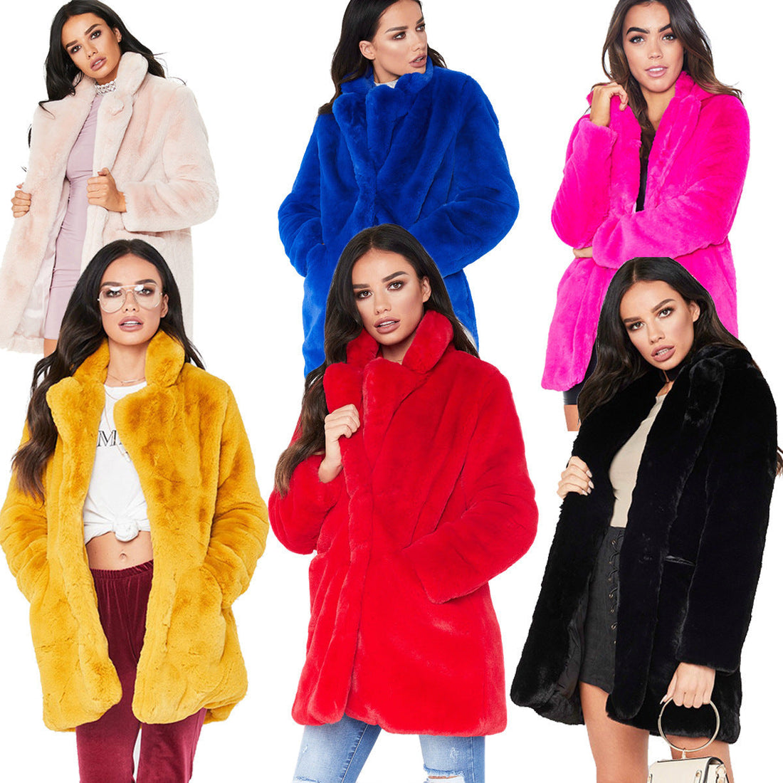 Faux Fur Coat Women Long Sleeve Warm Thick Wave Jackets Plus Size Coat Winter Black Yellow Rose Red Fur Coats Autumn Limorista
