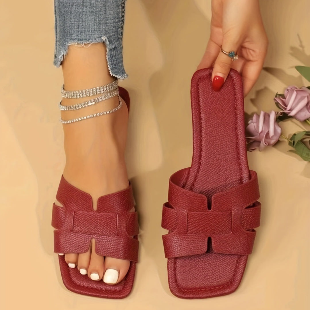 Square Toe Flat Sandals Summer Hollow Out Slides Slippers Women Footwear Limorista