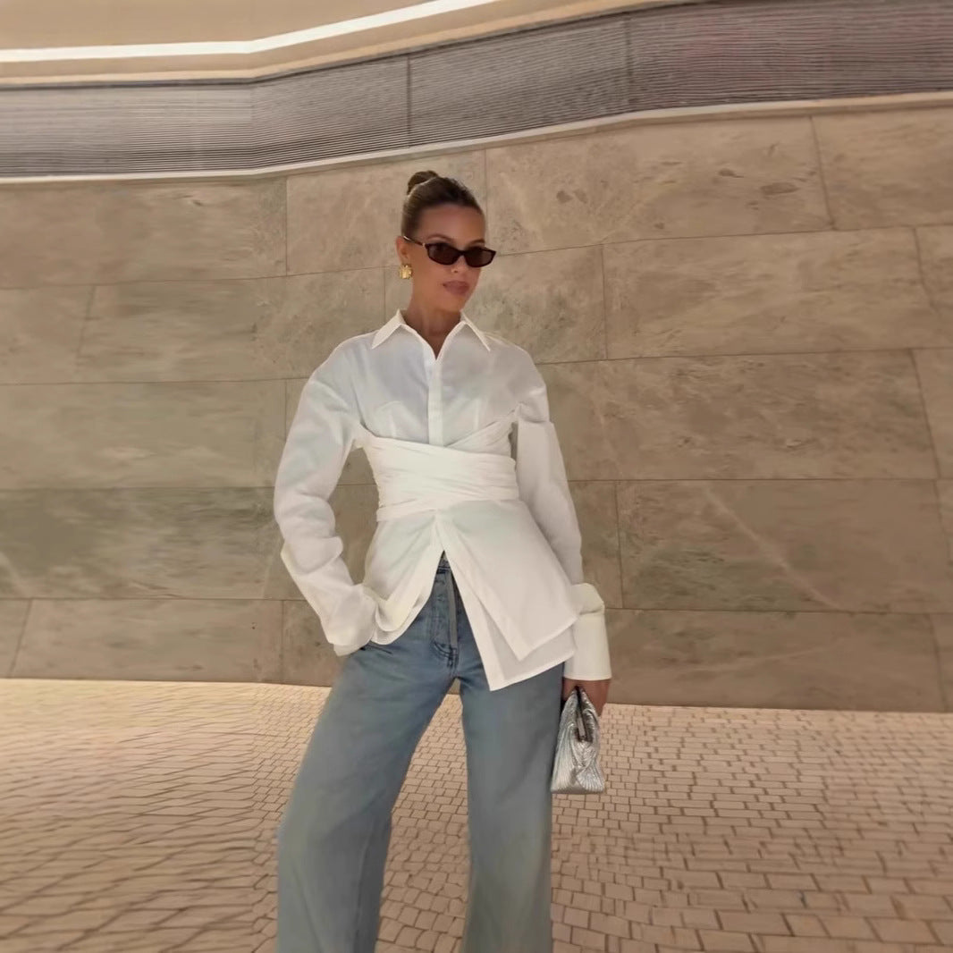 Female Loose And Irregular Slimming Long-sleeved Shirt Limorista