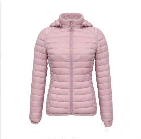 Autumn And Winter Zipper Short Hooded Detachable Solid Color Stand Collar Lightweight Cotton-padded Jacket Limorista