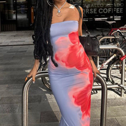 Slim Slit Tube Long Dress Summer Sexy Pint Party Beach Dresses Women&