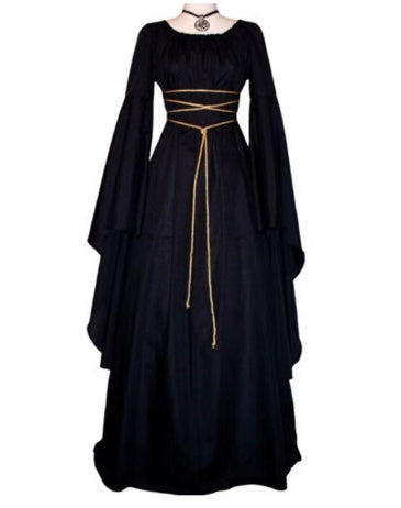 Halloween Long Sleeve Round Collar Belt Irregular Ladies Dress Halloween Witch Costume Limorista
