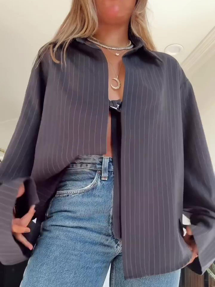 Limorista - Striped Lace-up Irregular Hem Top