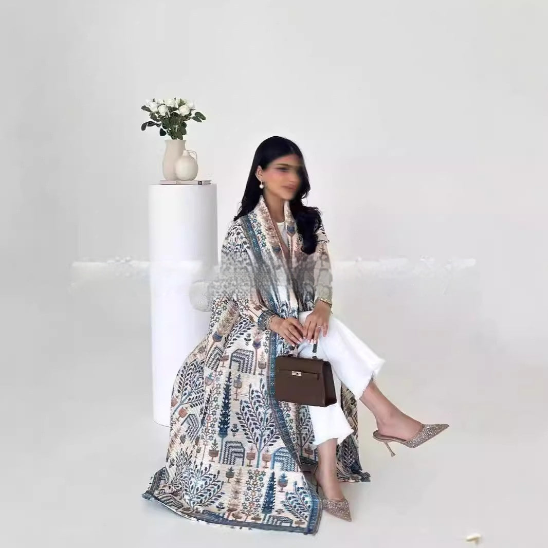 Pleated Trench Djellaba Hot-selling Printed Shawl Cardigan Ethnic Style Cloak Coat Limorista