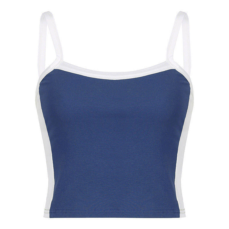 Basic Model Clashing Color Patchwork One-piece Neck Small Camisole Top Limorista