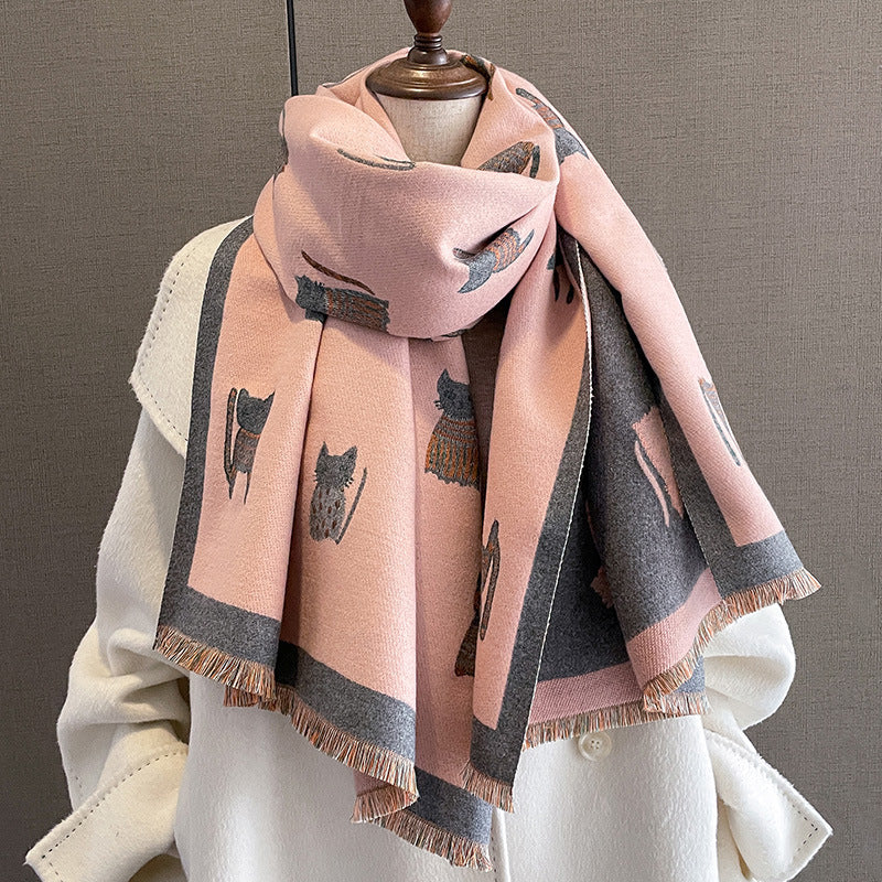 Fashion Artificial Cashmere Scarf Female Winter Korean Style Versatile Student Thickened Scarf Dual-purpose Shawl Outer Match Limorista