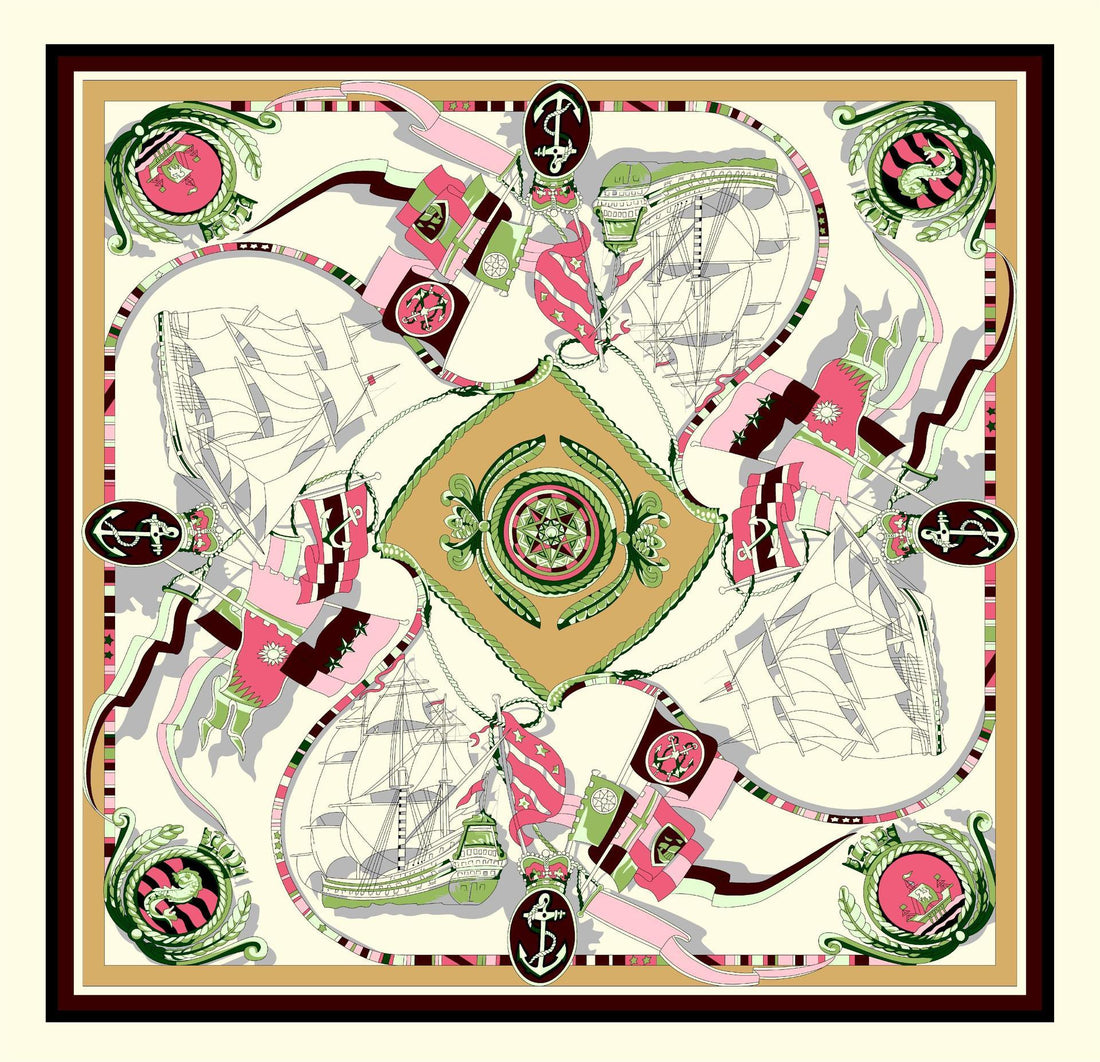 Sailing Print Emulation Silk Scarf Fashion Shawl Limorista