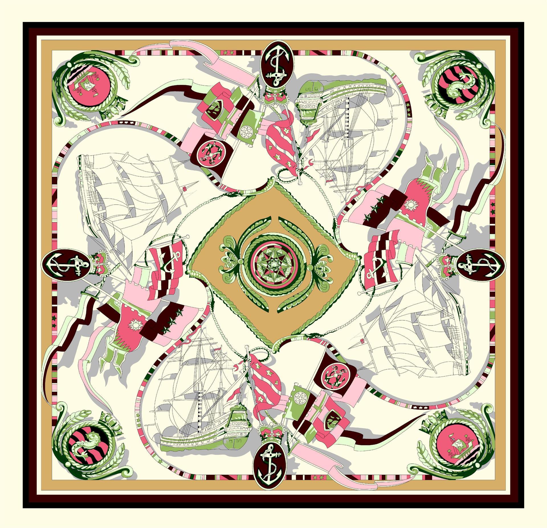 Sailing Print Emulation Silk Scarf Fashion Shawl Limorista