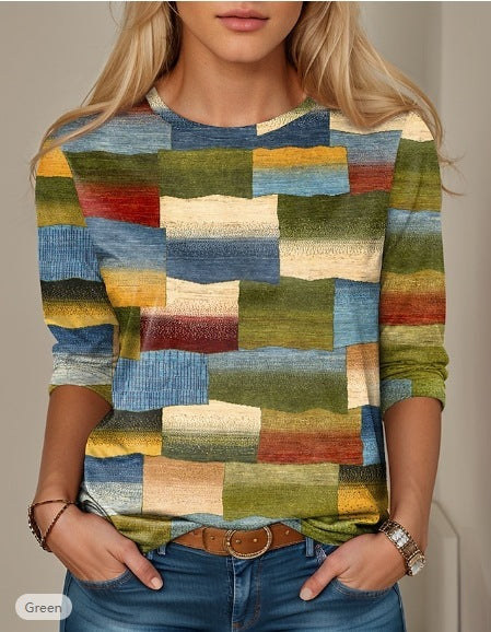 Long Sleeve Slim-fit T-shirt With Round Neck Digital Printing Limorista