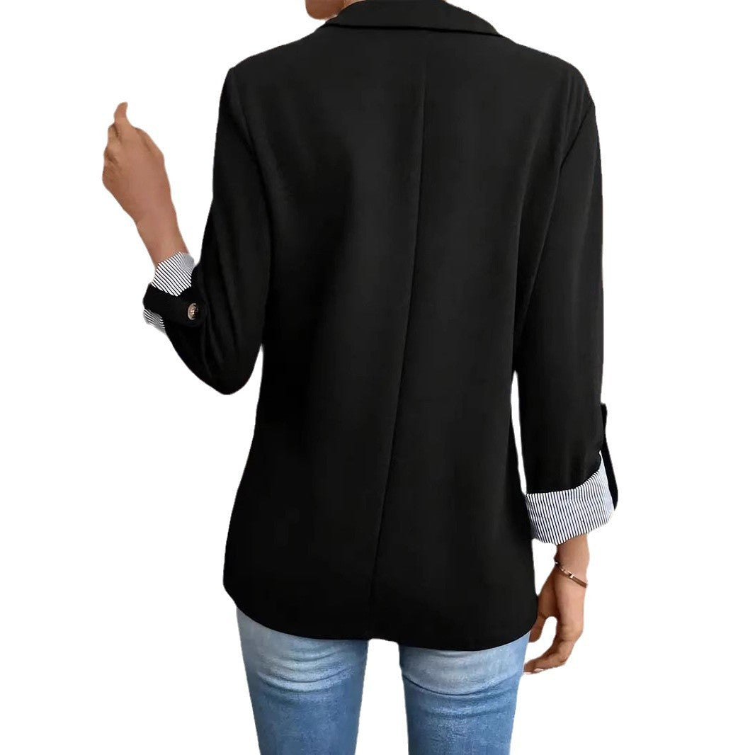 Casual Button Suit Slim-fit Cropped Roll-up Sleeve Suit Jacket For Women Limorista