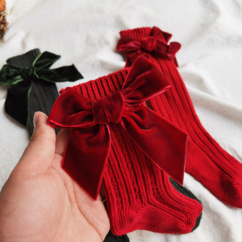 Baby Bowknot Woolen Pure Color Tube Socks Limorista